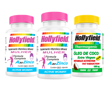 Multivitamínico Hollyfield a à Zinco Mulher 90 Caps Kit 2 + 1 óleo de Coco Holly 