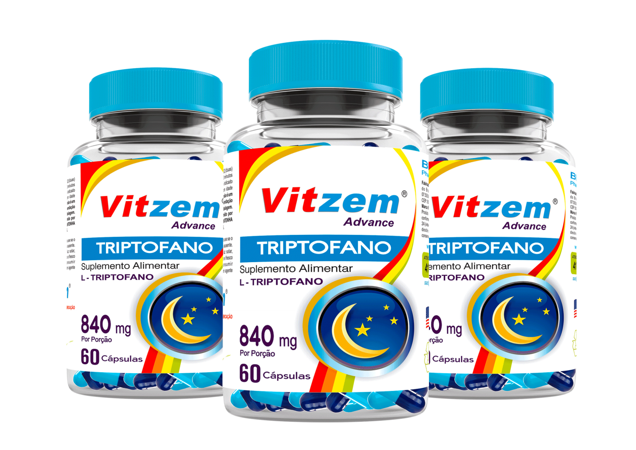 Triptofano Vitzem 500mg 60 Cápsulas Kit com 3 