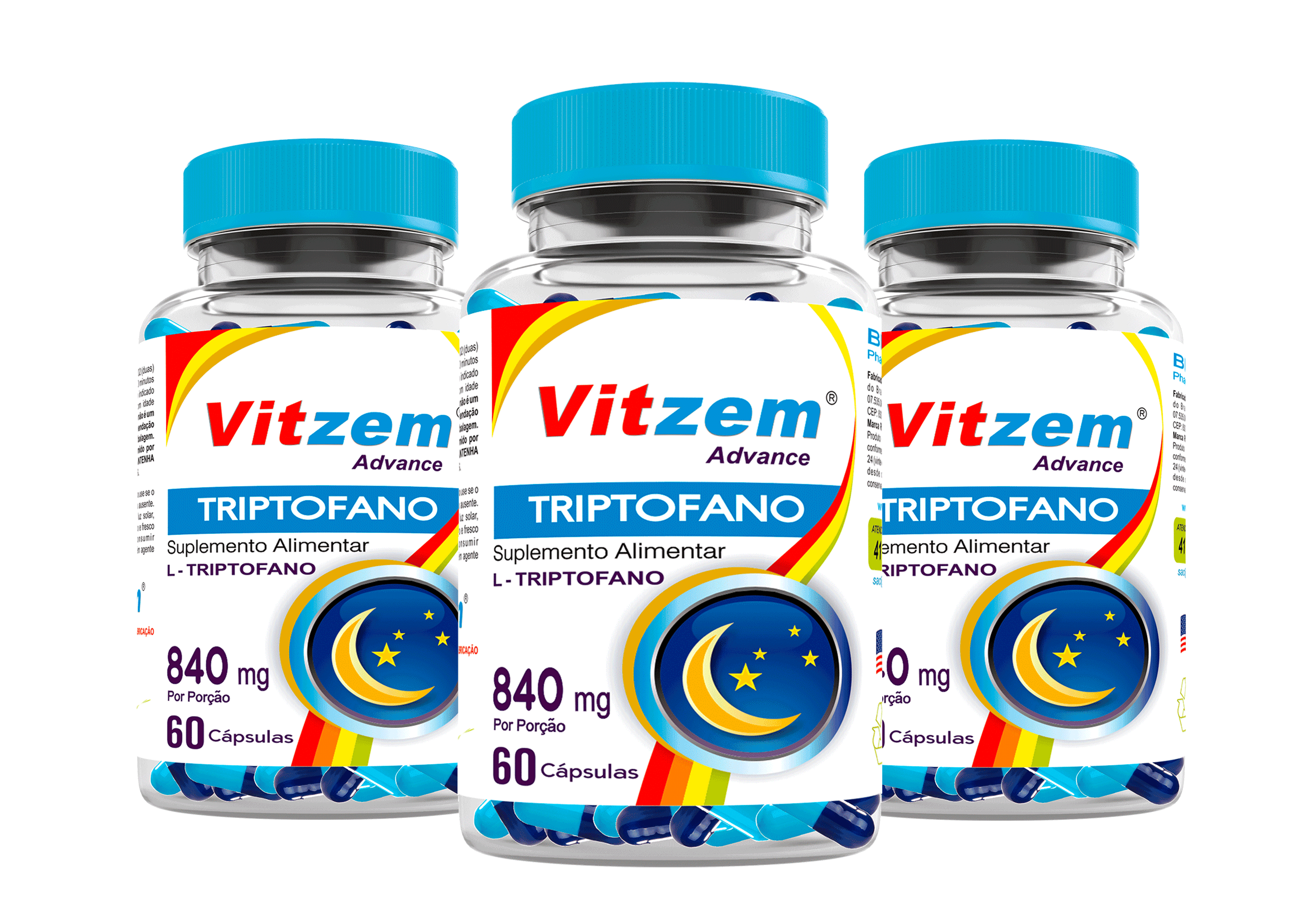 Triptofano Vitzem 500mg 60 Cápsulas Kit com 3 