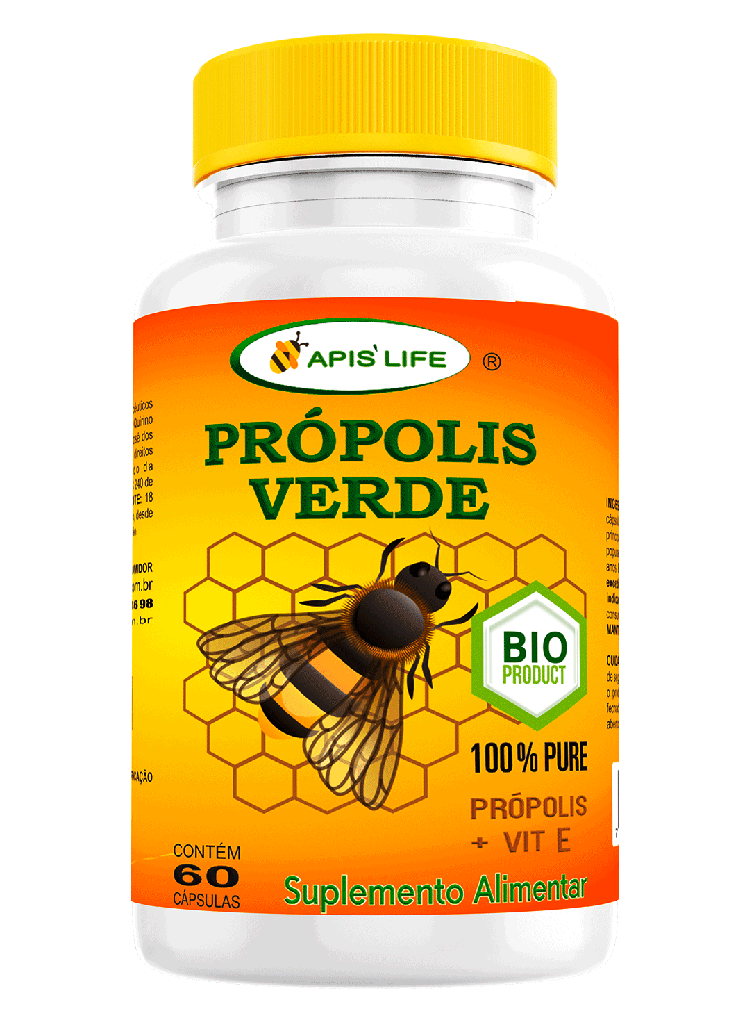 Própolis Apis Life Puro + Vit e 400mg 60 Cápsulas 