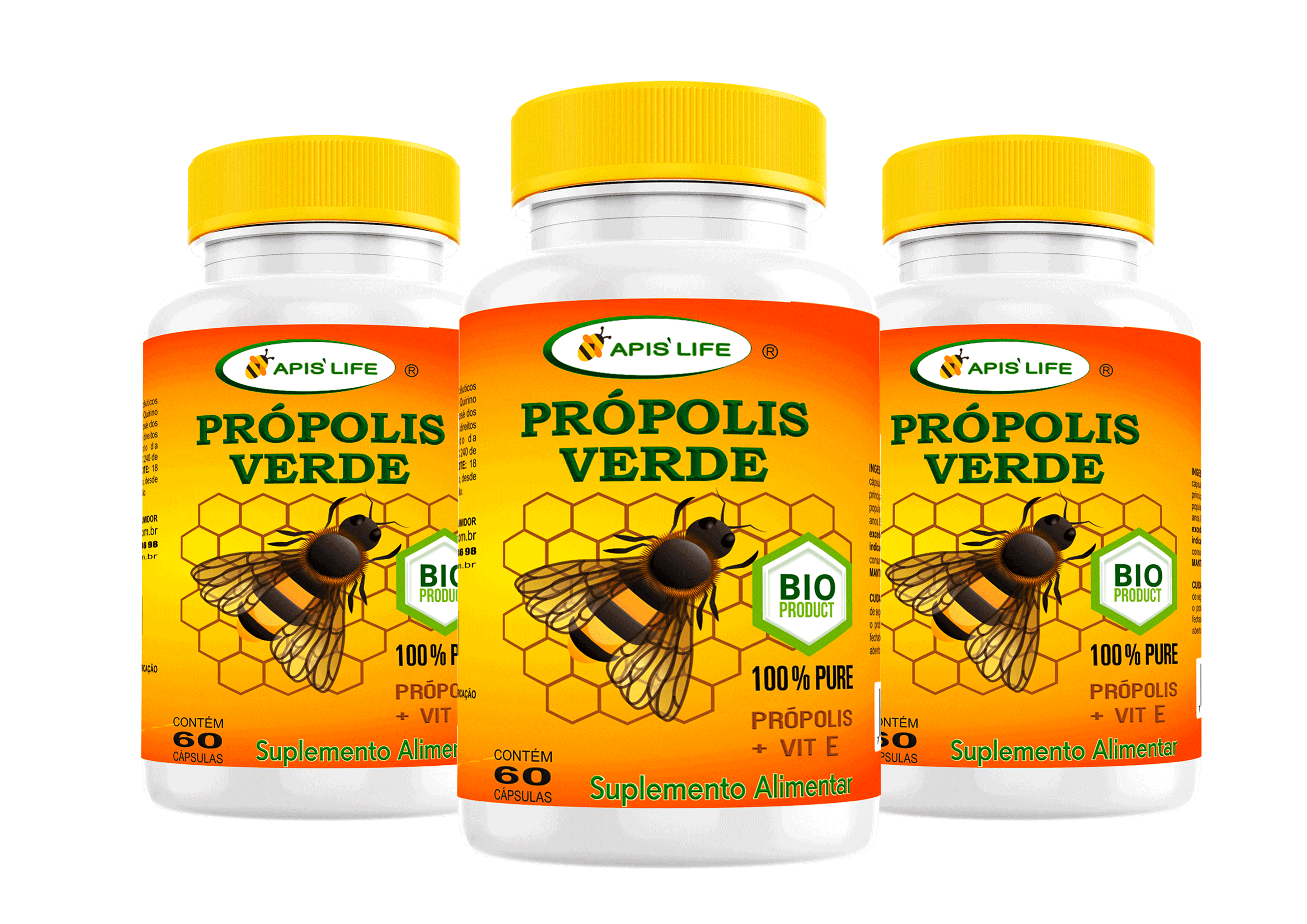 Própolis Apis Life Puro + Vit e 400mg 60 Cápsulas Kit com 3 
