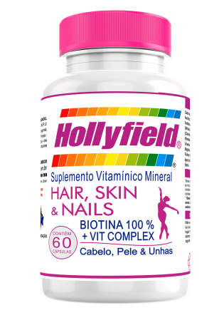 Vitamina Cabelo, Pele e Unha Hollyfield 500mg 60 Cápsulas 