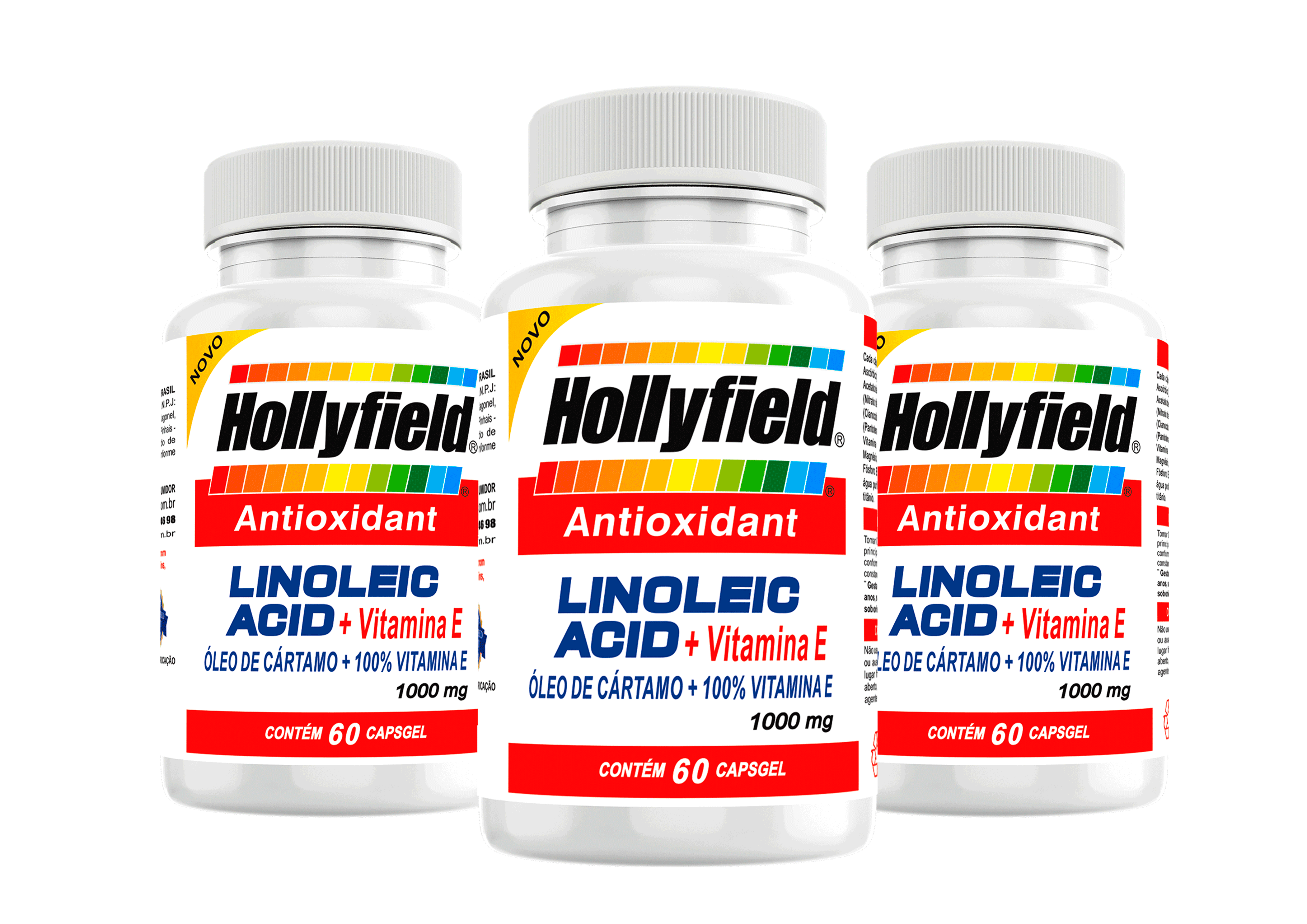 Cártamo Hollyfield + Vit e 1000mg 60 Capsgel Kit com 3 
