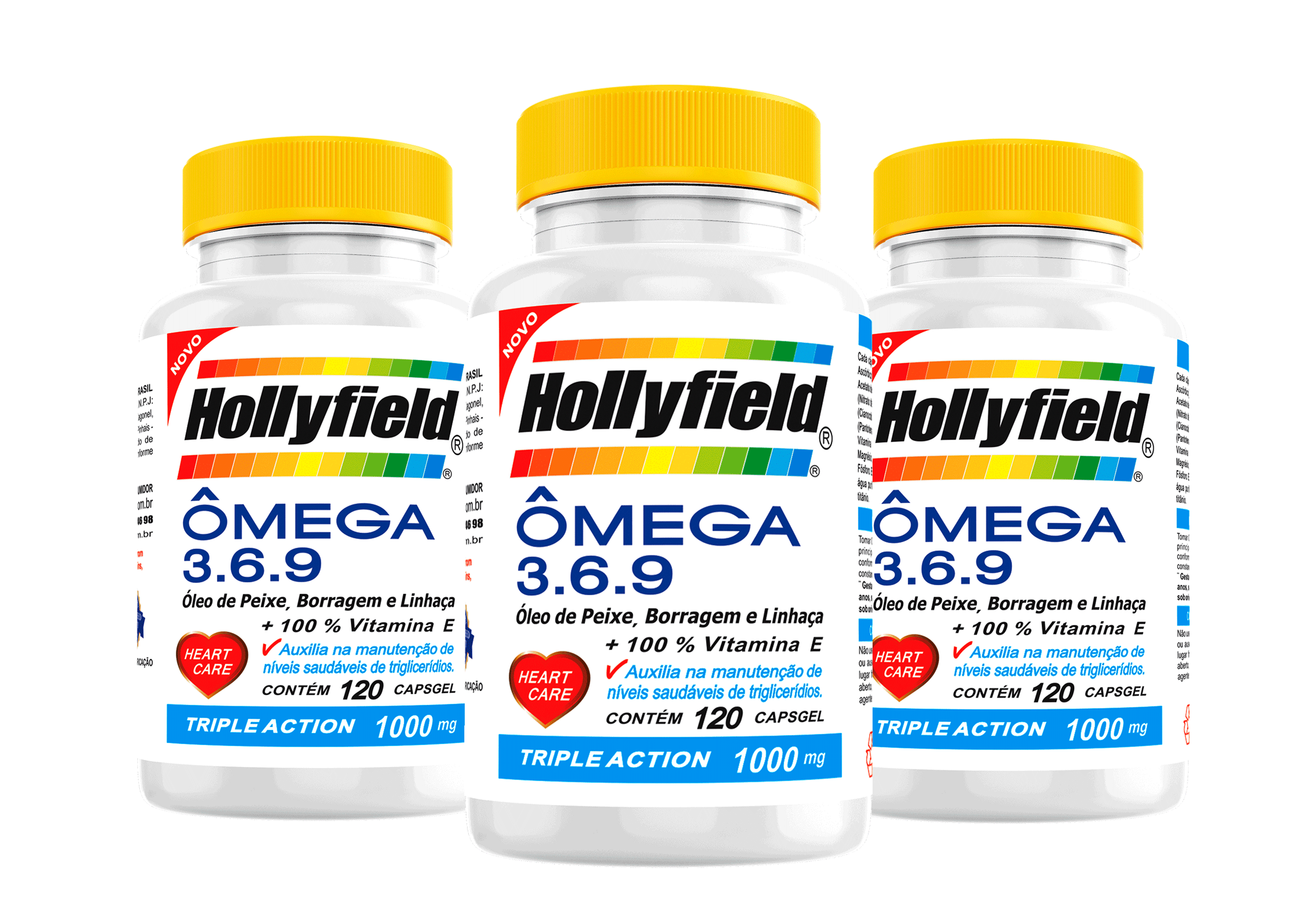 ômega 3, 6 e 9 Hollyfield 1000mg 120 Capsgel Kit com 3 