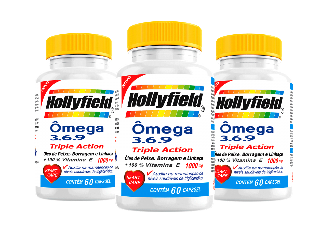 ômega 3, 6 e 9 Hollyfield 1000mg 60 Capsgel Kit com 3 