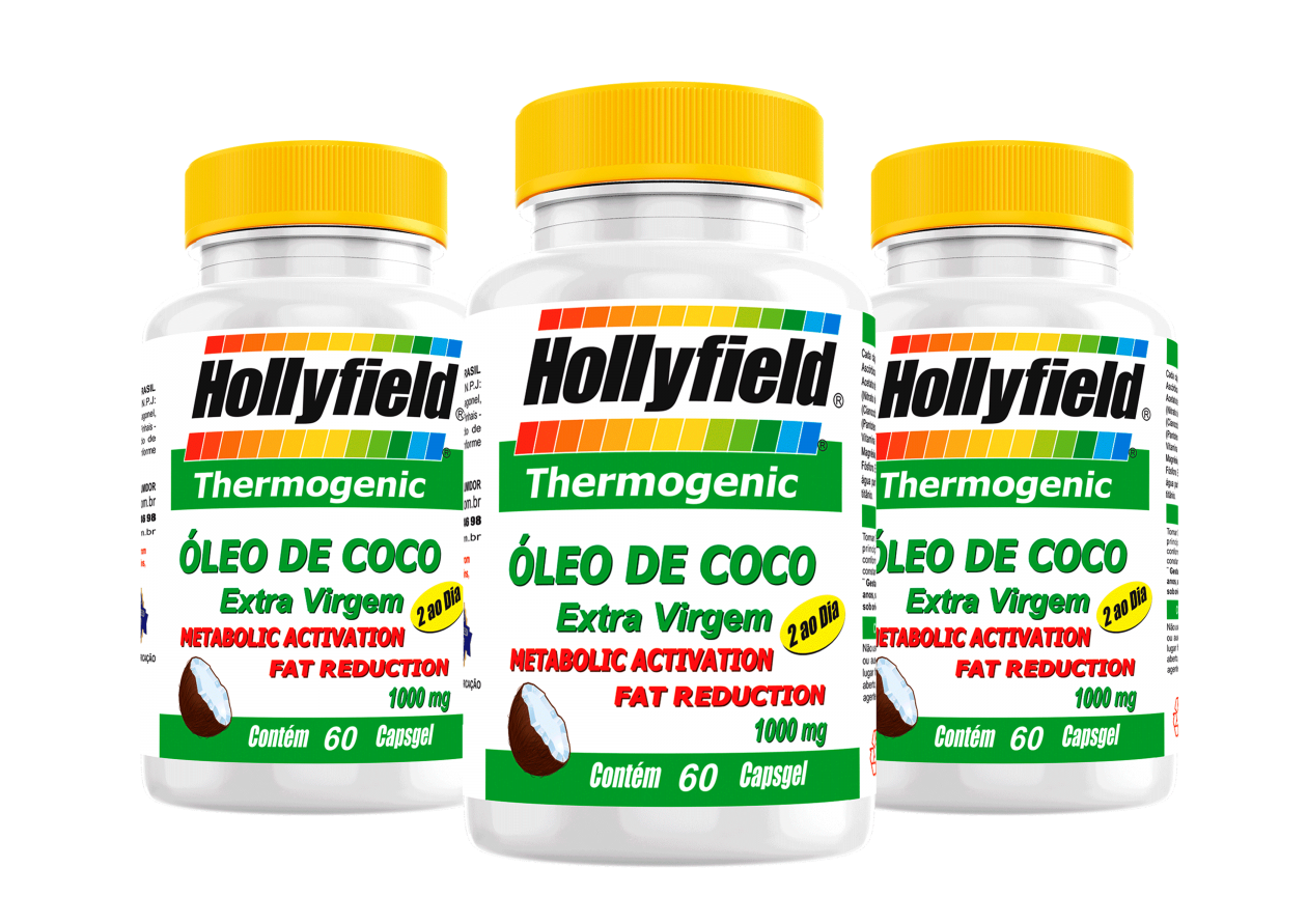óleo de Coco Hollyfield 1000mg 60 Capsgel Kit com 3 