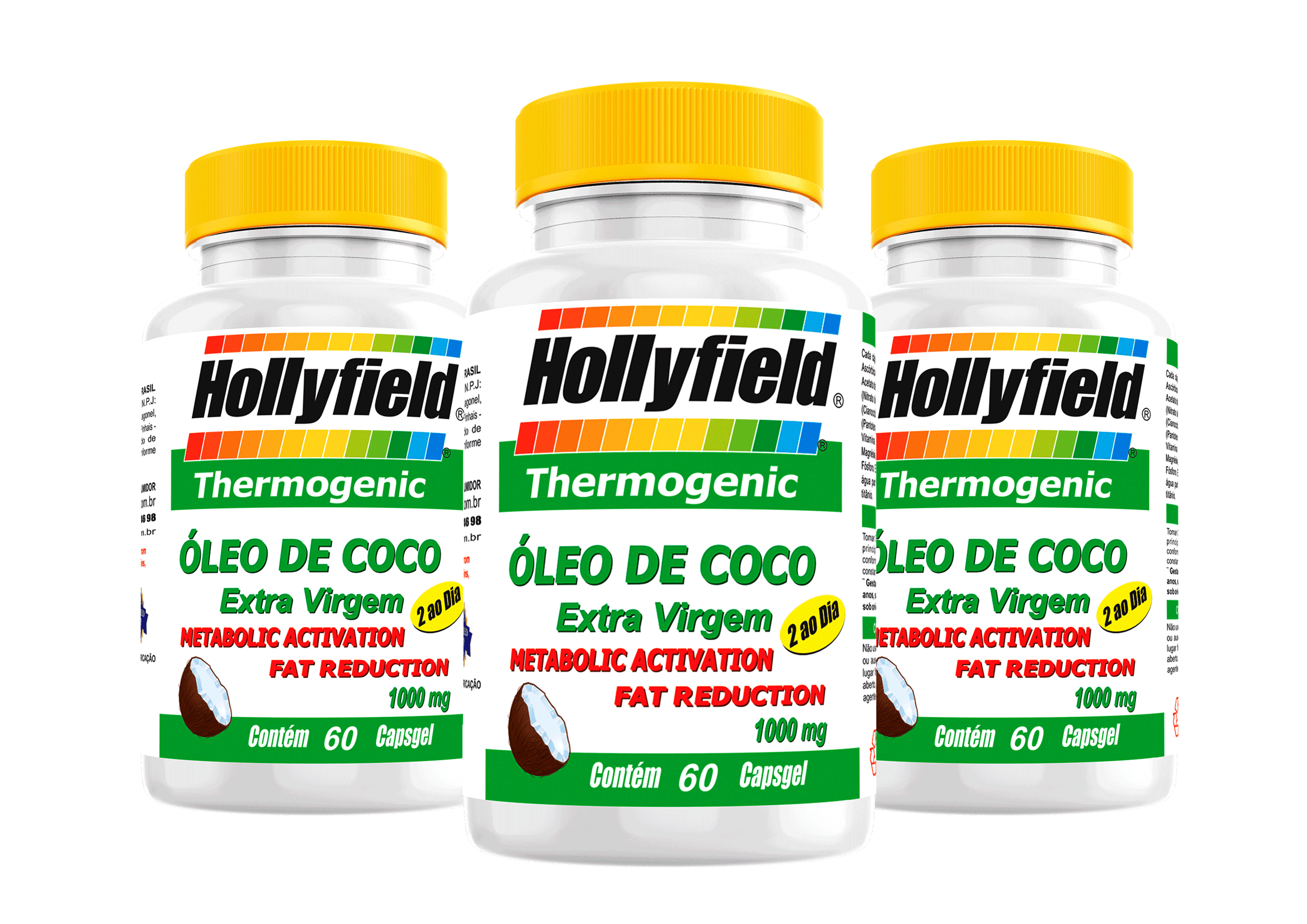 óleo de Coco Hollyfield 1000mg 60 Capsgel Kit com 3 