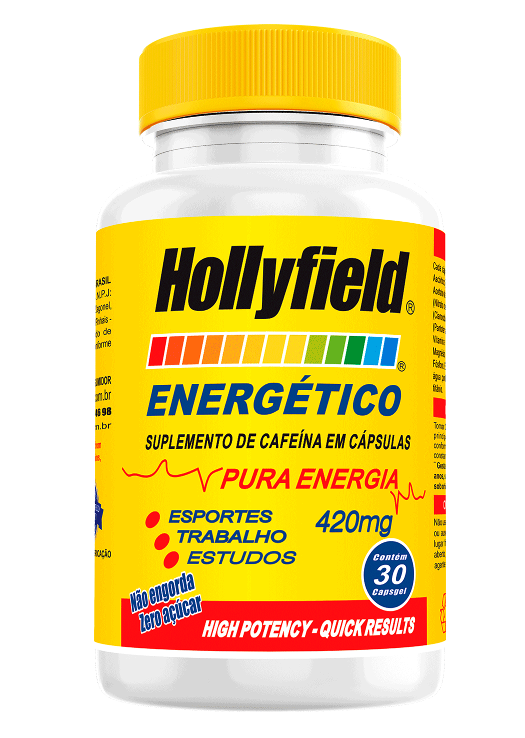 Cafeína Energético Hollyfield 400mg 30 Cápsulas 