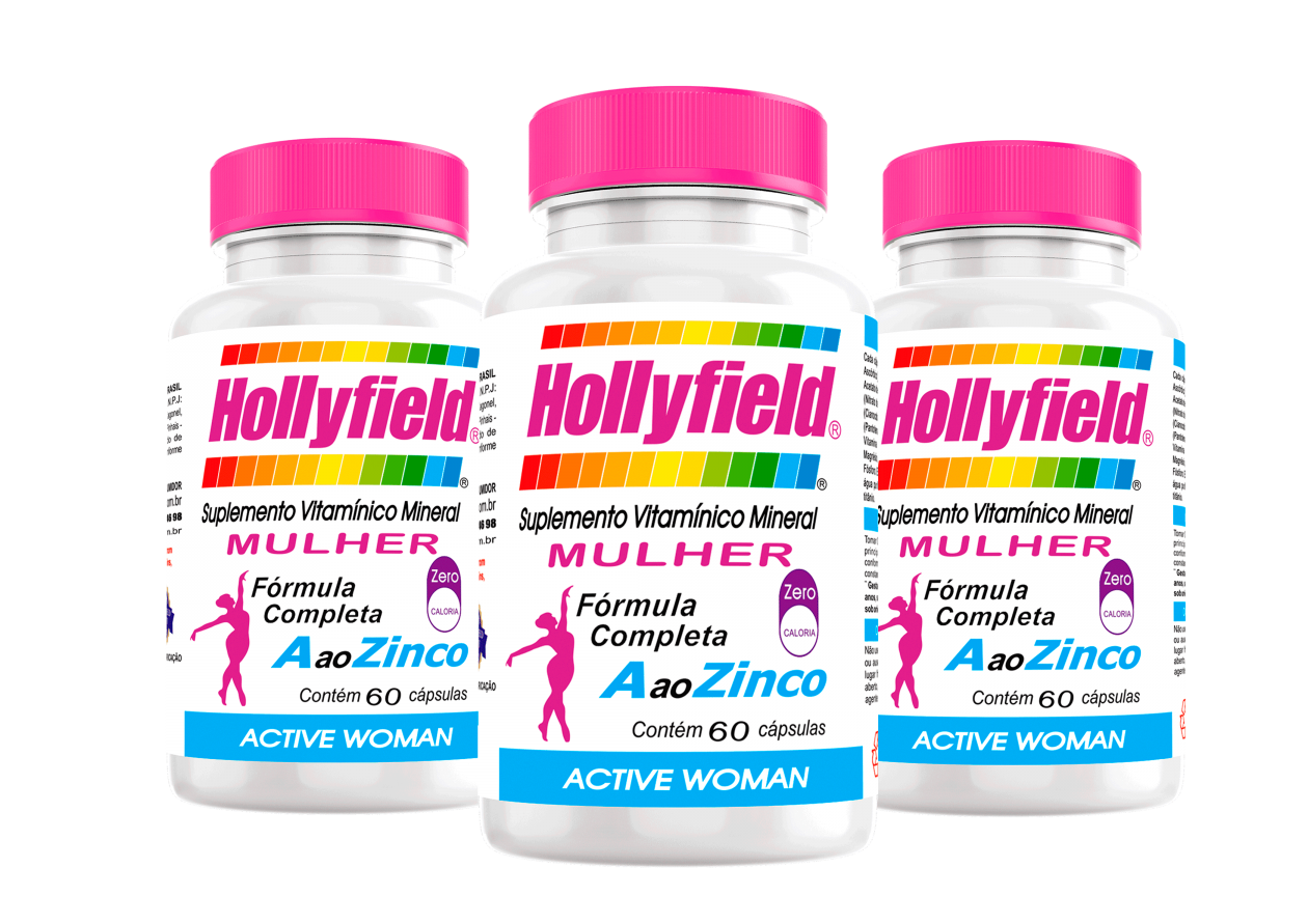 Multivitamínico Hollyfield a à Zinco Mulher 500mg 60 Cápsulas Kit com 3 