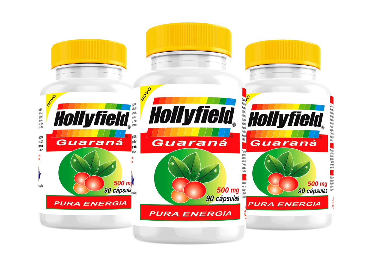 Guaraná Hollyfield Peruano 500mg 90 Cápsulas Kit com 3 