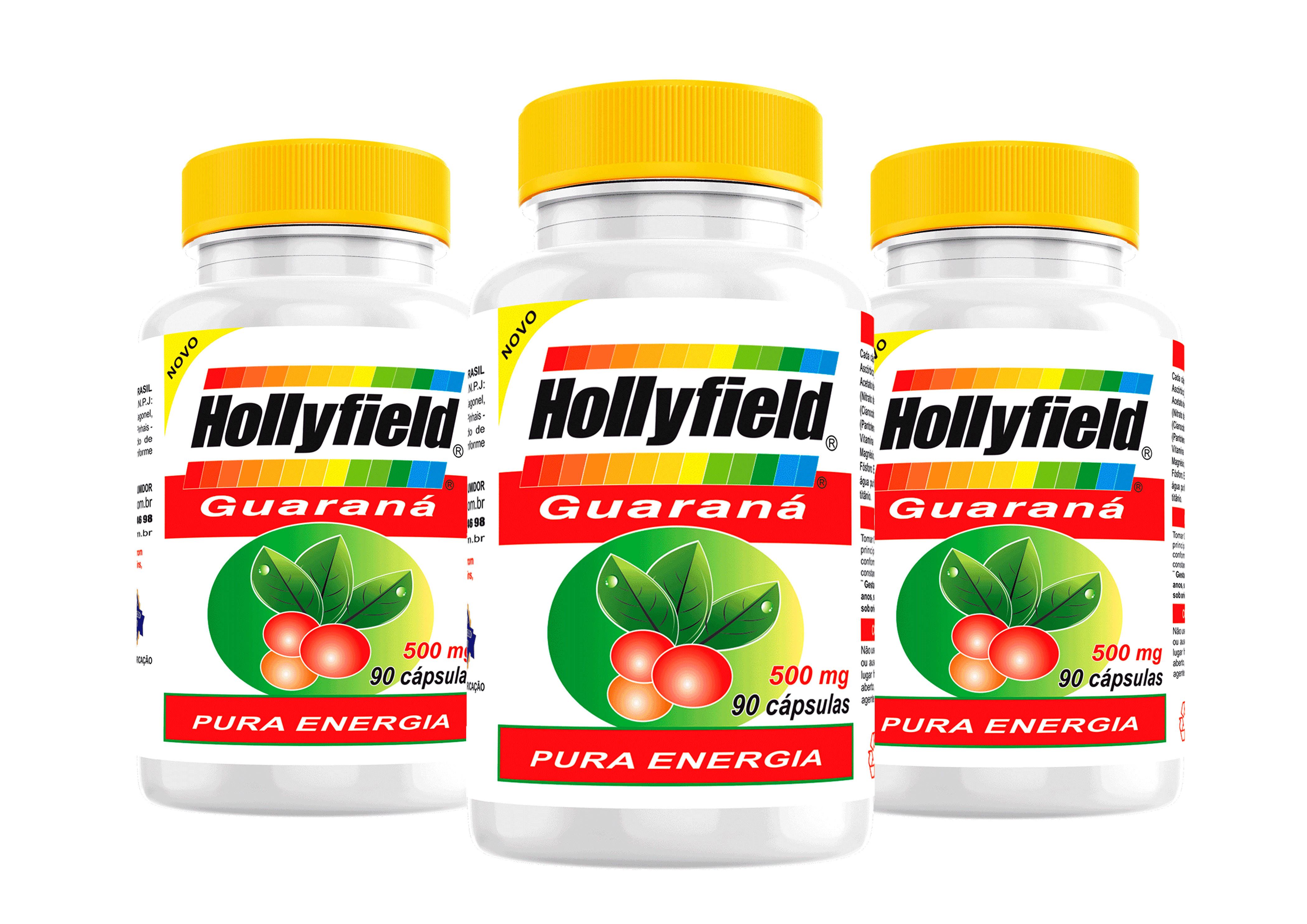 Guaraná Hollyfield Peruano 500mg 90 Cápsulas Kit com 3 
