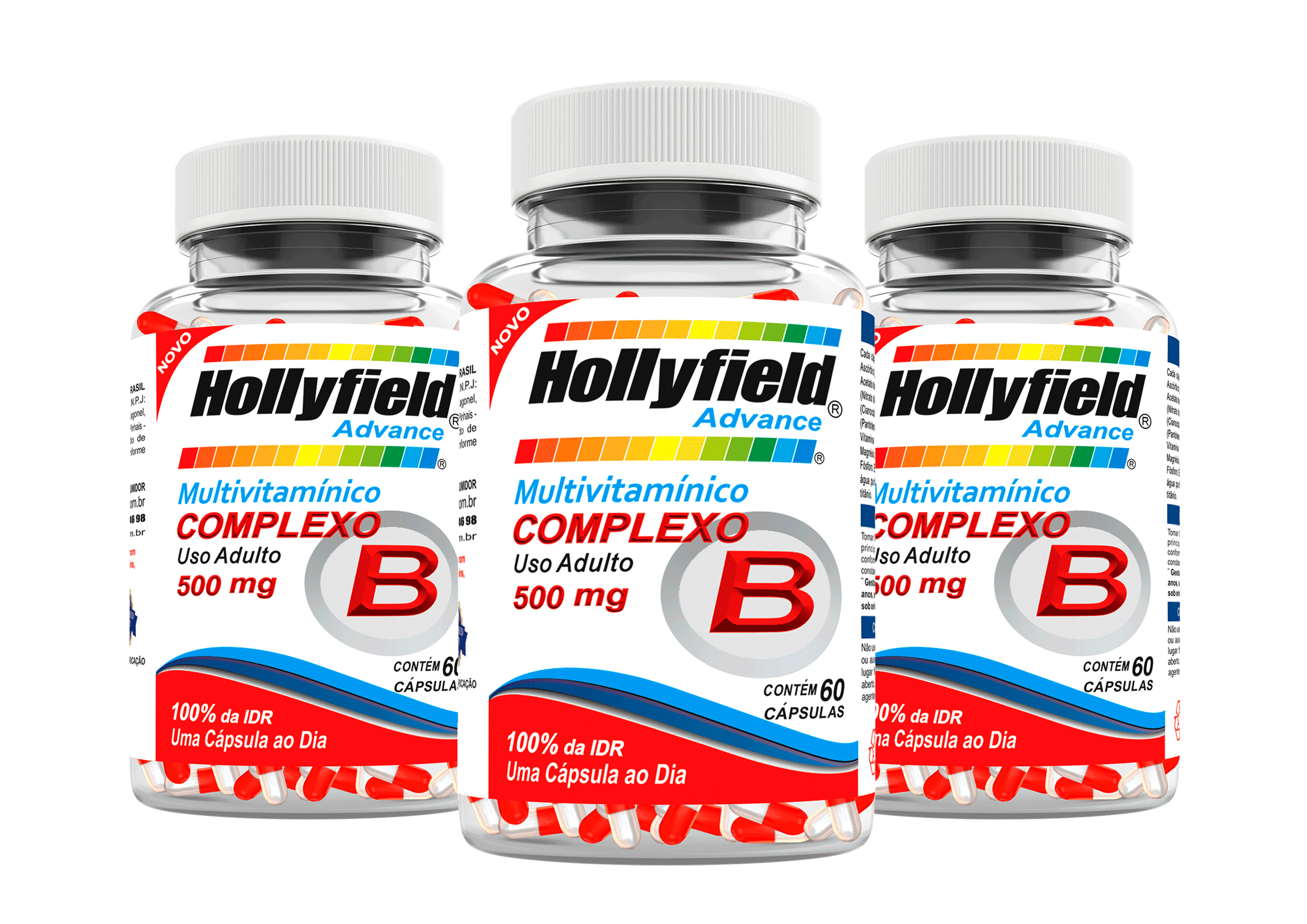 Complexo B Hollyfield Advance 500mg 60 Cápsulas Kit com 3 