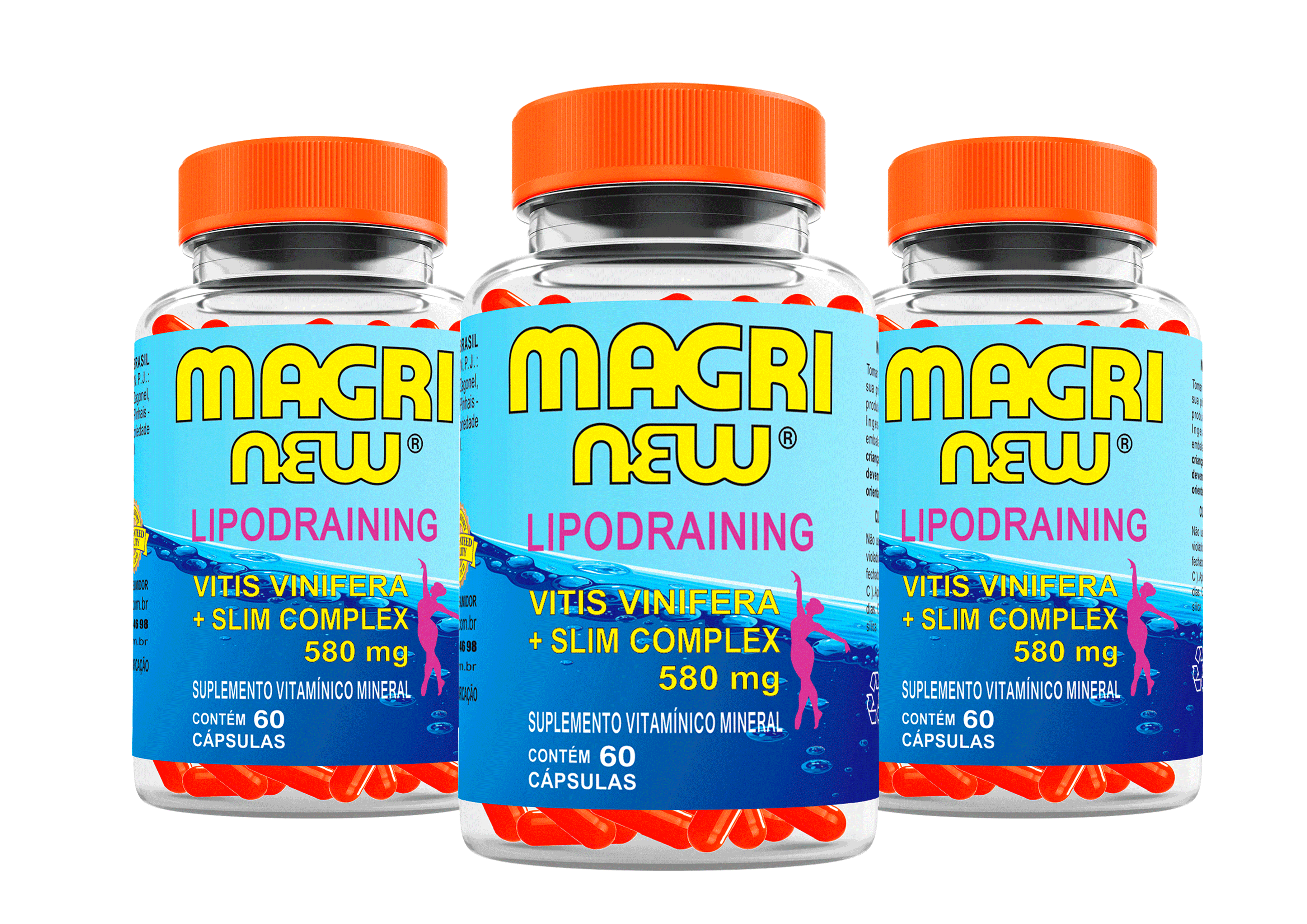 Emagrecedor Magrinew Lipodraining 500mg 60 Cápsulas Kit com 3 