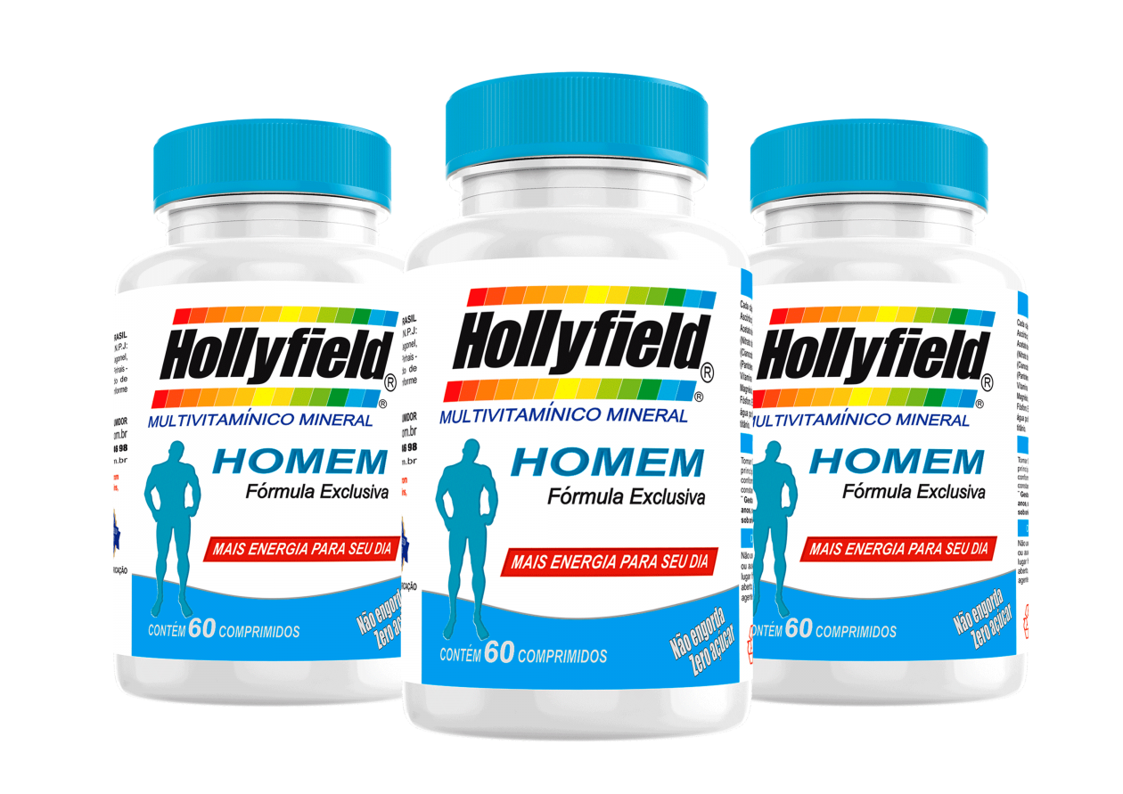 Multivitamínico Hollyfield Standard Homem 500mg 60 Comprimidos Kit com 3 