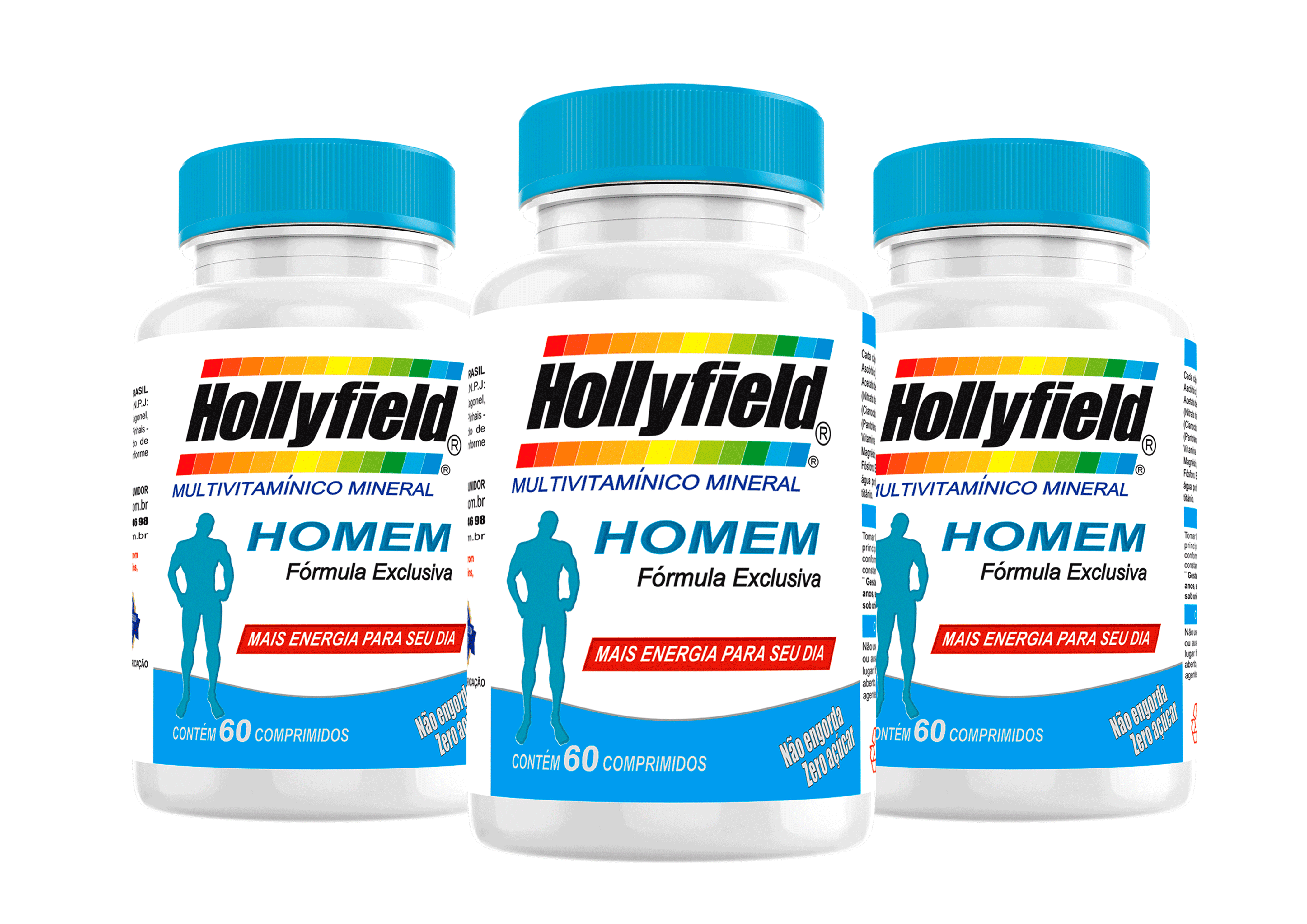 Multivitamínico Hollyfield Standard Homem 500mg 60 Comprimidos Kit com 3 