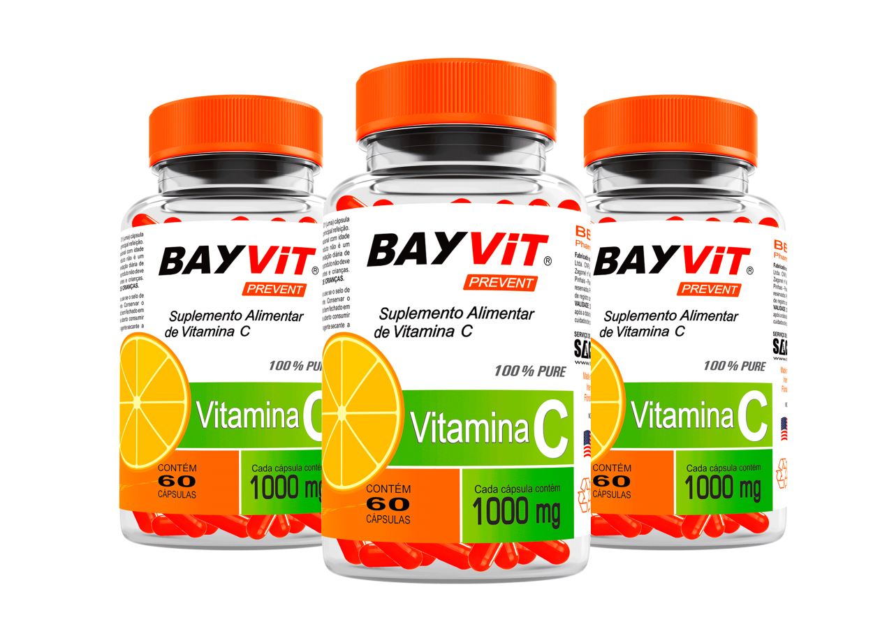 Vitamina C Bayvit Pura 1000mg 60 Cápsulas Kit com 3 