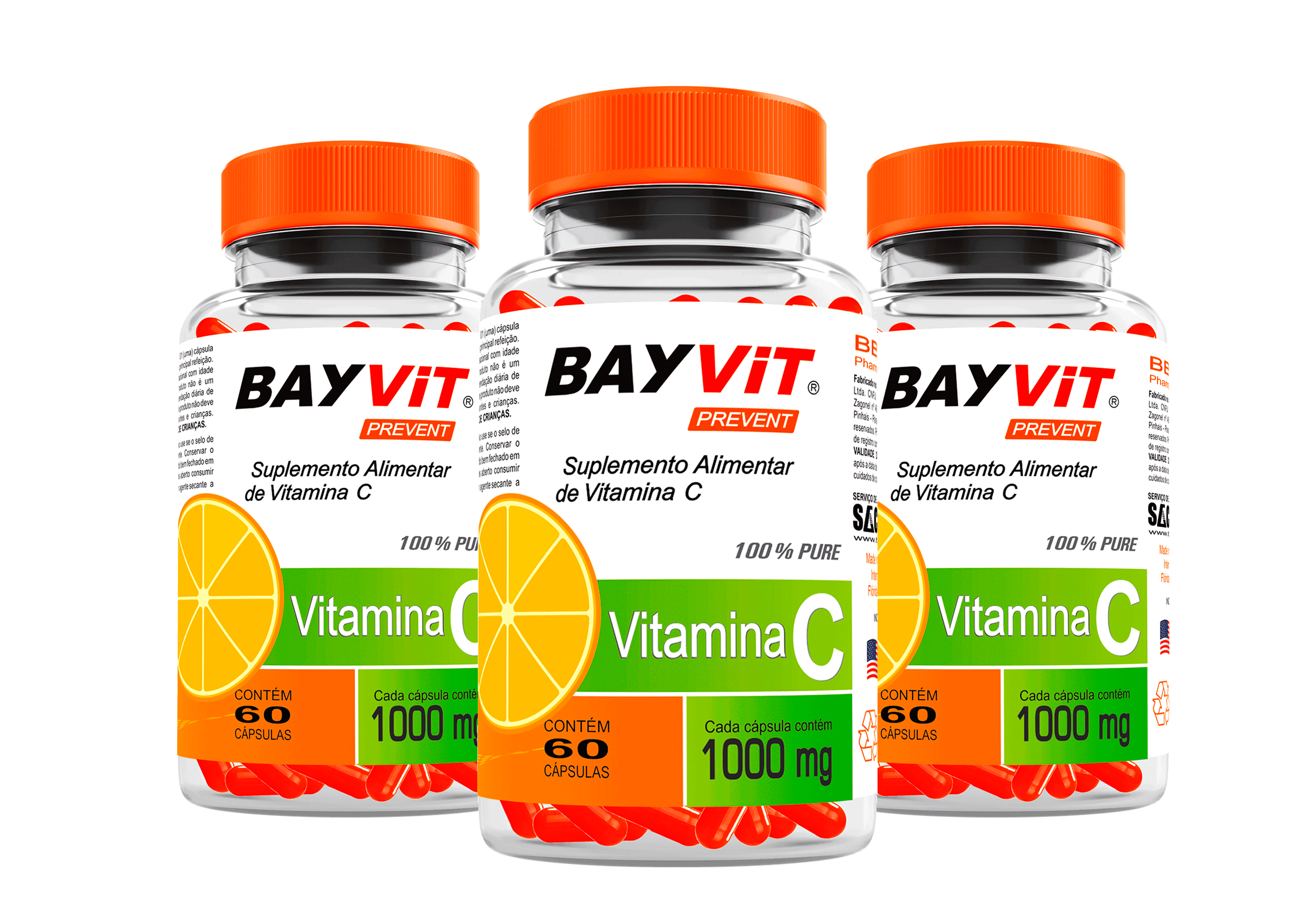 Vitamina C Bayvit Pura 1000mg 60 Cápsulas Kit com 3 